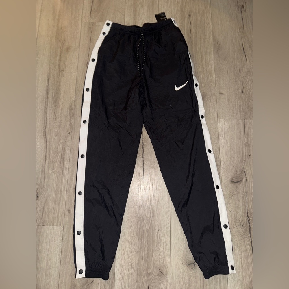 Nike Black Joggers with White Side Panels and Snap Buttons